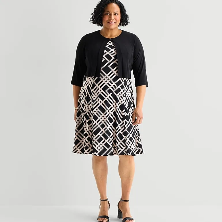 Danny & Nicole Womens Plus Geometric Jacket Dress