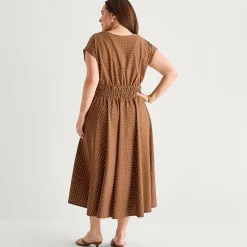 Danny & Nicole Womens Plus Midi V Neck Sleeveless Cap Polka Dot Fit + Flare Dress