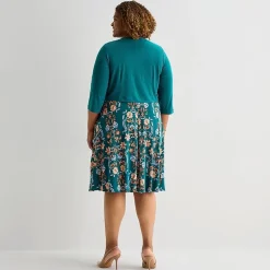 Danny & Nicole Womens Plus Midi Floral Jacket Dress