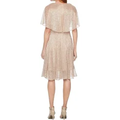 Danny & Nicole Womens Round Neck Short Sleeve Cape Cape Fit + Flare Dress