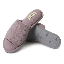 Dearfoams Beatrice Quilted Terry Womens Memory Foam Slip-On Slippers