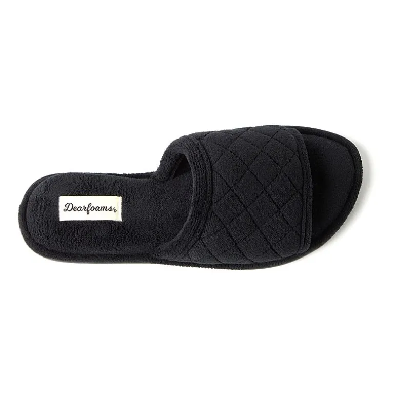 Dearfoams Beatrice Quilted Terry Womens Memory Foam Slip-On Slippers