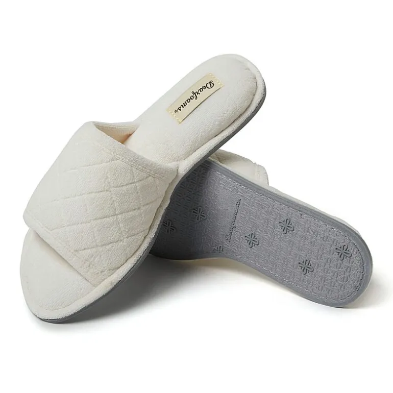 Dearfoams Beatrice Quilted Terry Womens Memory Foam Slip-On Slippers