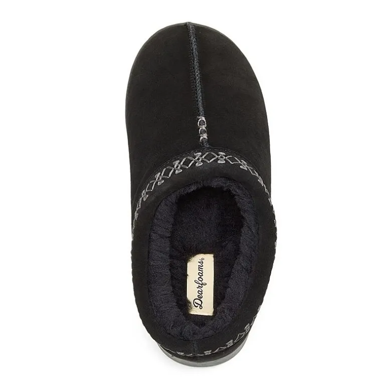 Dearfoams Doreen Genuine Suede Clog With Embroidery Womens Slip-On Slippers