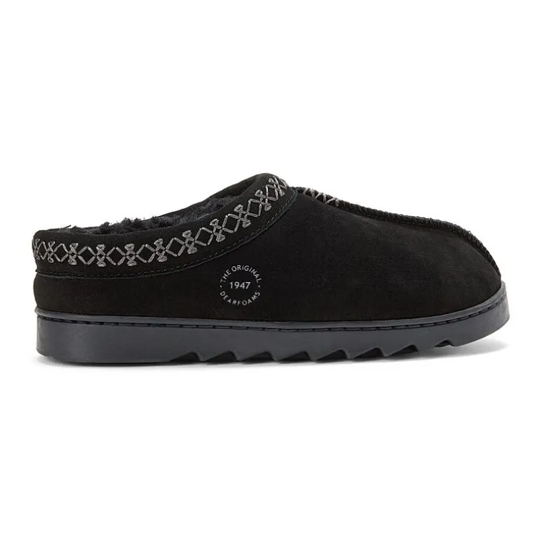 Dearfoams Doreen Genuine Suede Clog With Embroidery Womens Slip-On Slippers