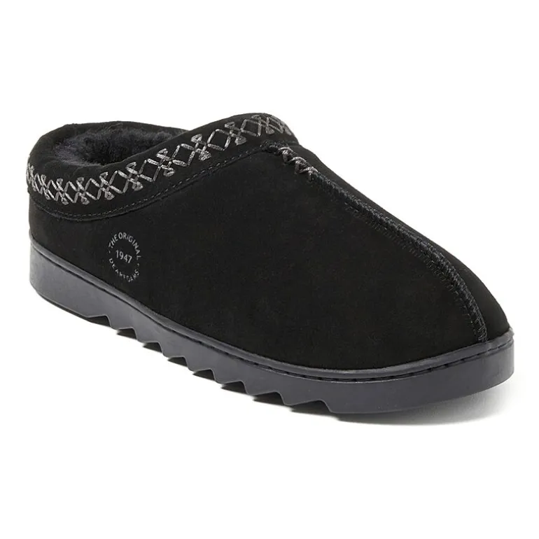 Dearfoams Doreen Genuine Suede Clog With Embroidery Womens Slip-On Slippers
