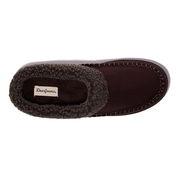 Dearfoams Marshall Microsuede Moc Toe Mens Memory Foam Clog Slippers