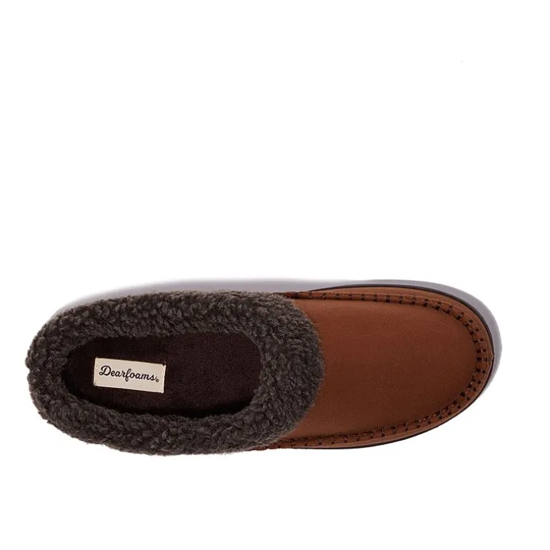 Dearfoams Marshall Microsuede Moc Toe Mens Memory Foam Clog Slippers