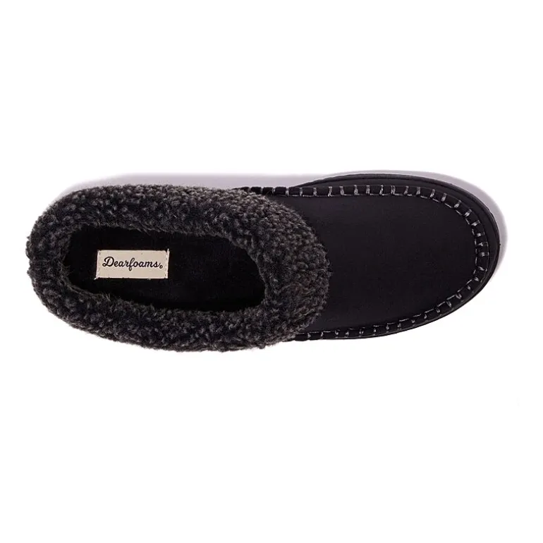 Dearfoams Marshall Microsuede Moc Toe Mens Memory Foam Clog Slippers