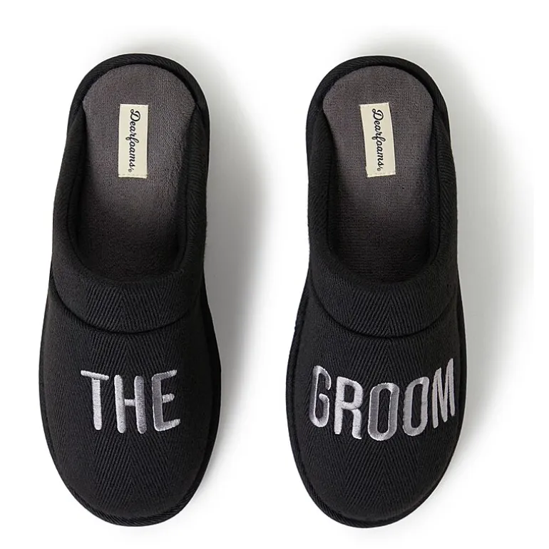 Dearfoams Mens Memory Foam Slip-On Slippers