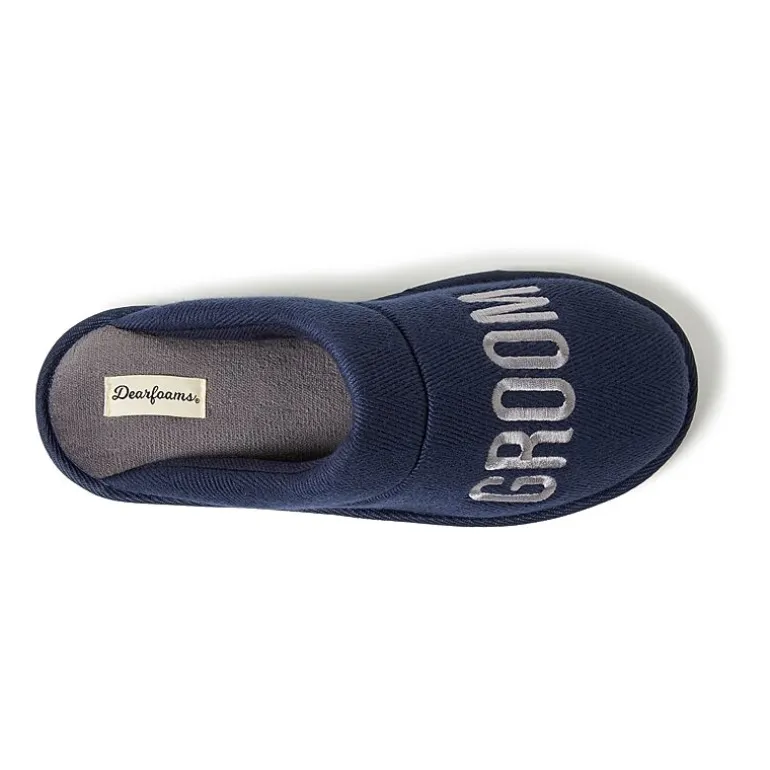 Dearfoams Mens Memory Foam Slip-On Slippers