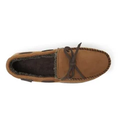 Dearfoams Mens Toby Microsuede Moccasin with Tie and Whipstitch Slippers