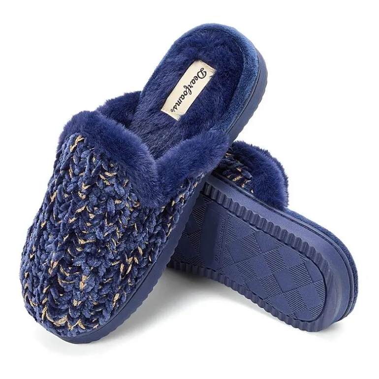Dearfoams Paris Chenille Shaped Tab Scuff Womens Slip-On Slippers