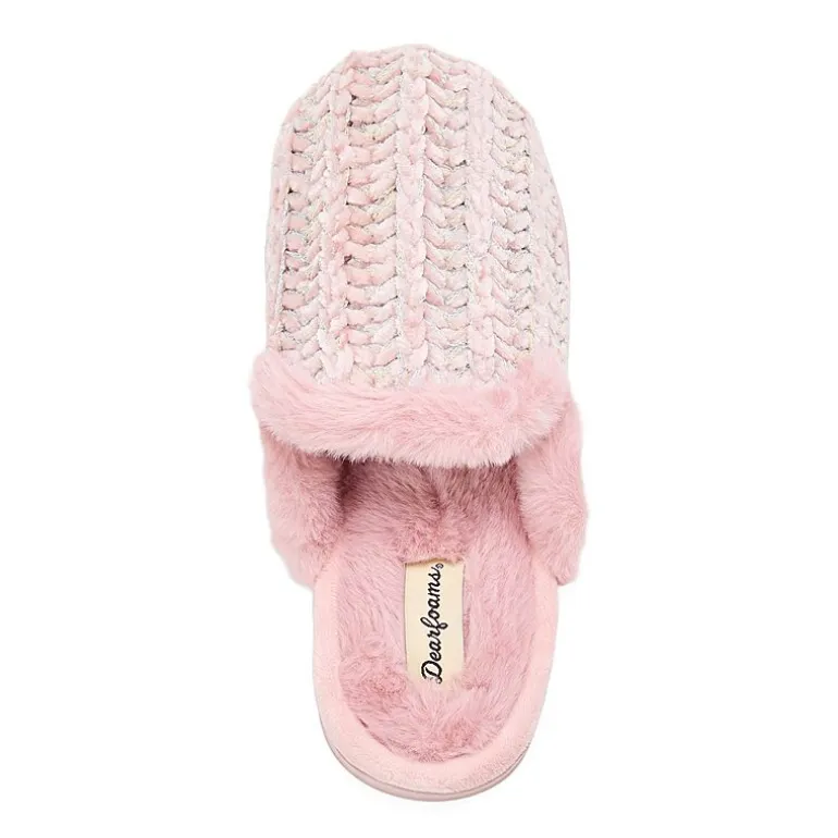 Dearfoams Paris Chenille Shaped Tab Scuff Womens Slip-On Slippers