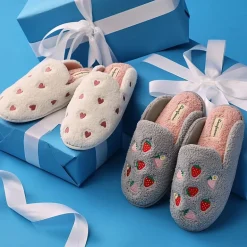 Dearfoams Teddy Heart Scuff Womens Memory Foam Slip-On Slippers