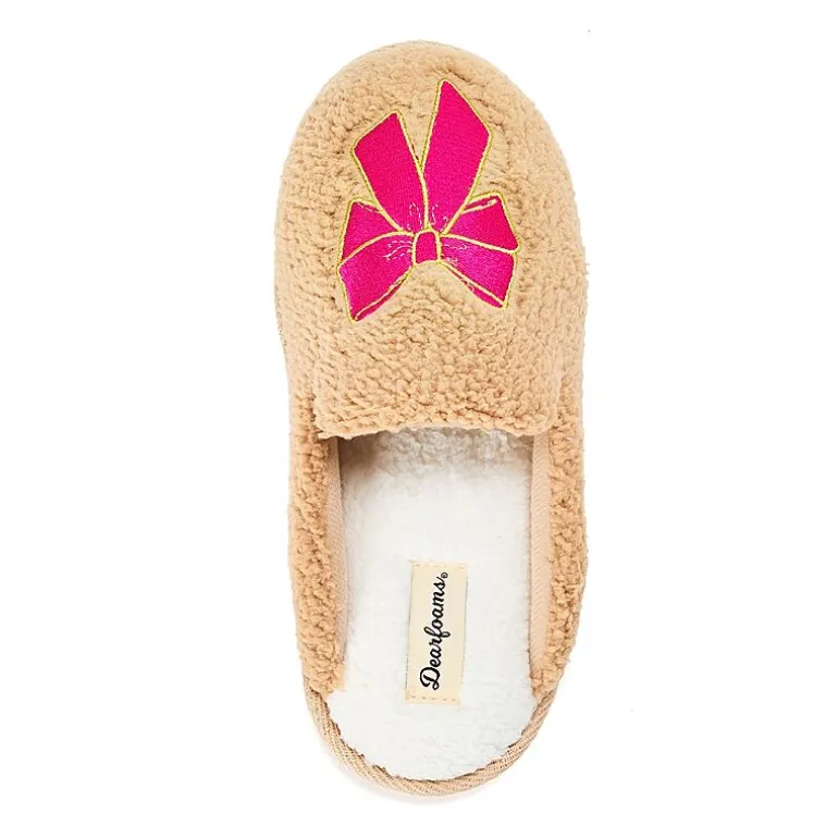 Dearfoams Teddy Heart Scuff Womens Memory Foam Slip-On Slippers