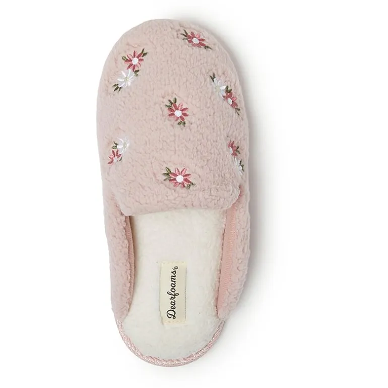 Dearfoams Teddy Tab Scuff Womens Memory Foam Slip-On Slippers