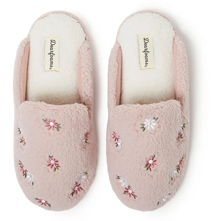 Dearfoams Teddy Tab Scuff Womens Memory Foam Slip-On Slippers
