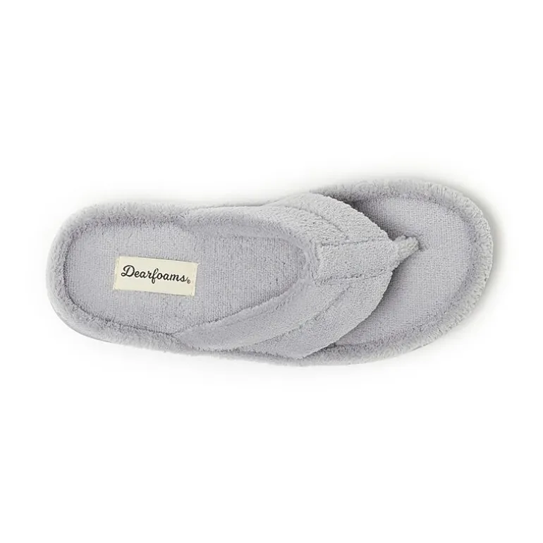 Dearfoams Wrenley Terry Thong Womens Memory Foam Slip-On Slippers