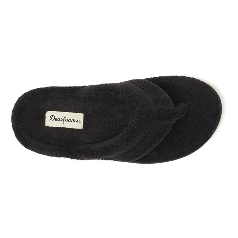 Dearfoams Wrenley Terry Thong Womens Memory Foam Slip-On Slippers