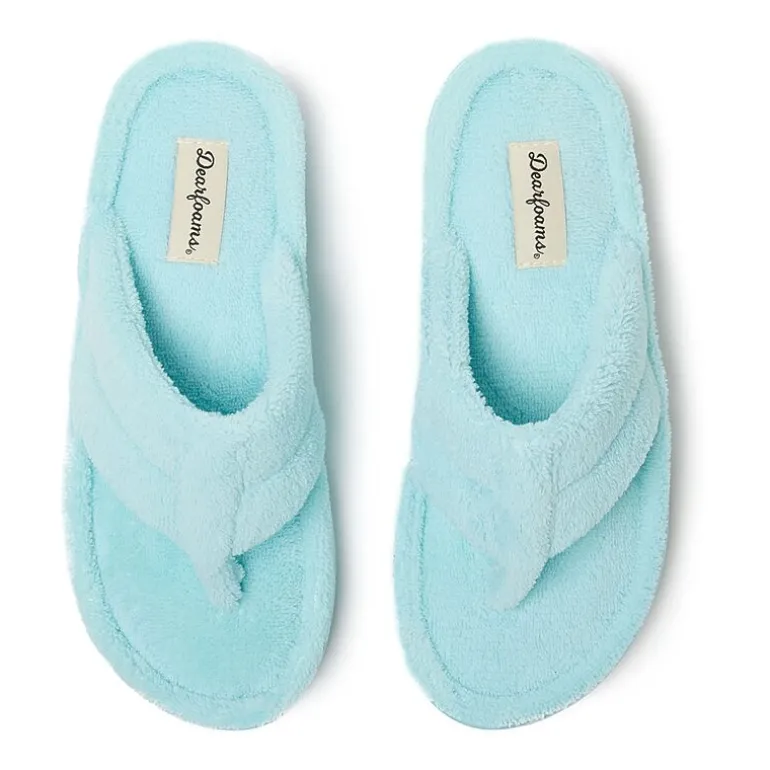 Dearfoams Wrenley Terry Thong Womens Memory Foam Slip-On Slippers