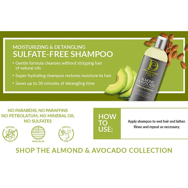 Design Essentials Almond & Avocado Moisturizing & Detangling Sulfate-Free Shampoo 34 oz.