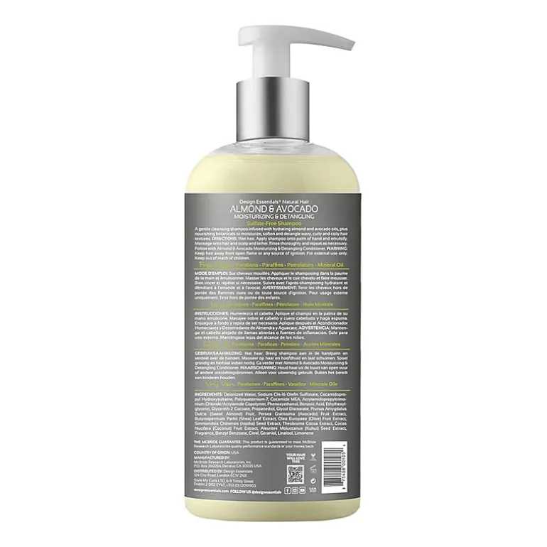 Design Essentials Almond & Avocado Moisturizing & Detangling Sulfate-Free Shampoo 34 oz.