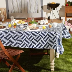 Design Imports Navy Grid Vinyl Tablecloth