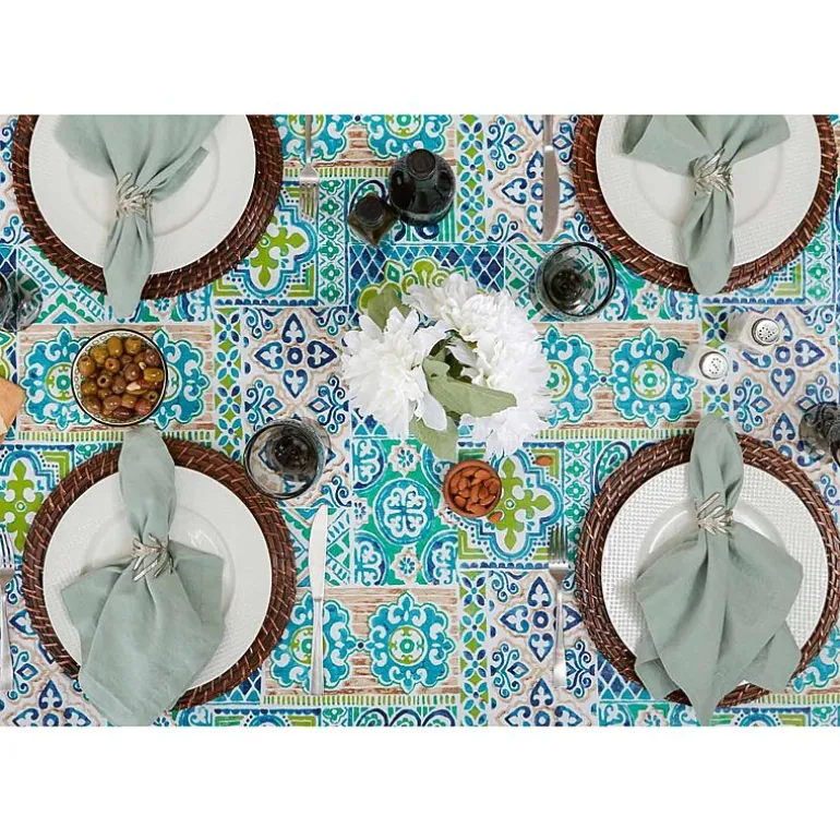 Design Imports Spanish Tile Vinyl Tablecloths
