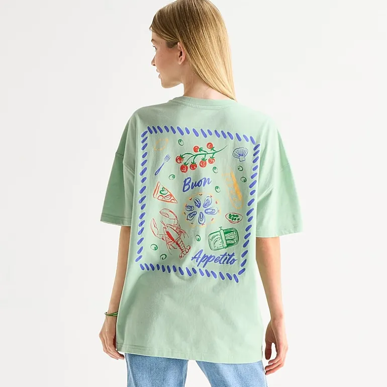 Destination Lobster Womens Juniors Crew Neck Short Sleeve Oversized Graphic T-Shirt