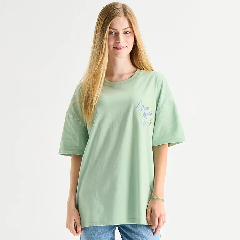 Destination Lobster Womens Juniors Crew Neck Short Sleeve Oversized Graphic T-Shirt