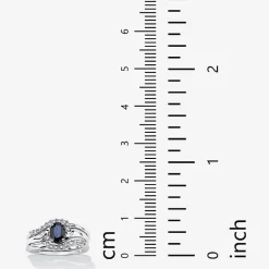 DiamonArt® Womens 1 1/10 CT. T.W. Genuine Blue Sapphire Platinum Over Silver Oval Bridal Set