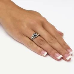DiamonArt® Womens 1 1/10 CT. T.W.  Genuine Blue Sapphire Platinum Over Silver Oval Bridal Set
