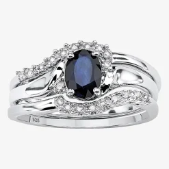 DiamonArt® Womens 1 1/10 CT. T.W. Genuine Blue Sapphire Platinum Over Silver Oval Bridal Set