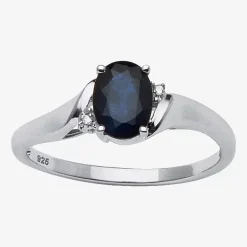DiamonArt® Womens 1 1/10 CT. T.W. Genuine Blue Sapphire Platinum Over Silver Oval Bridal Set