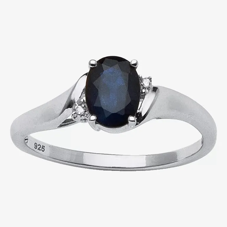 DiamonArt® Womens 1 1/10 CT. T.W. Genuine Blue Sapphire Platinum Over Silver Oval Bridal Set