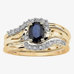 DiamonArt® Womens 1 1/10 CT. T.W.  Genuine Blue Sapphire 18K Gold Over Silver Oval Bridal Set
