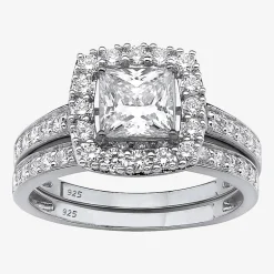 DiamonArt® Womens 2 1/2 CT. T.W. Lab Created White Sapphire Platinum Over Silver Square Bridal Set