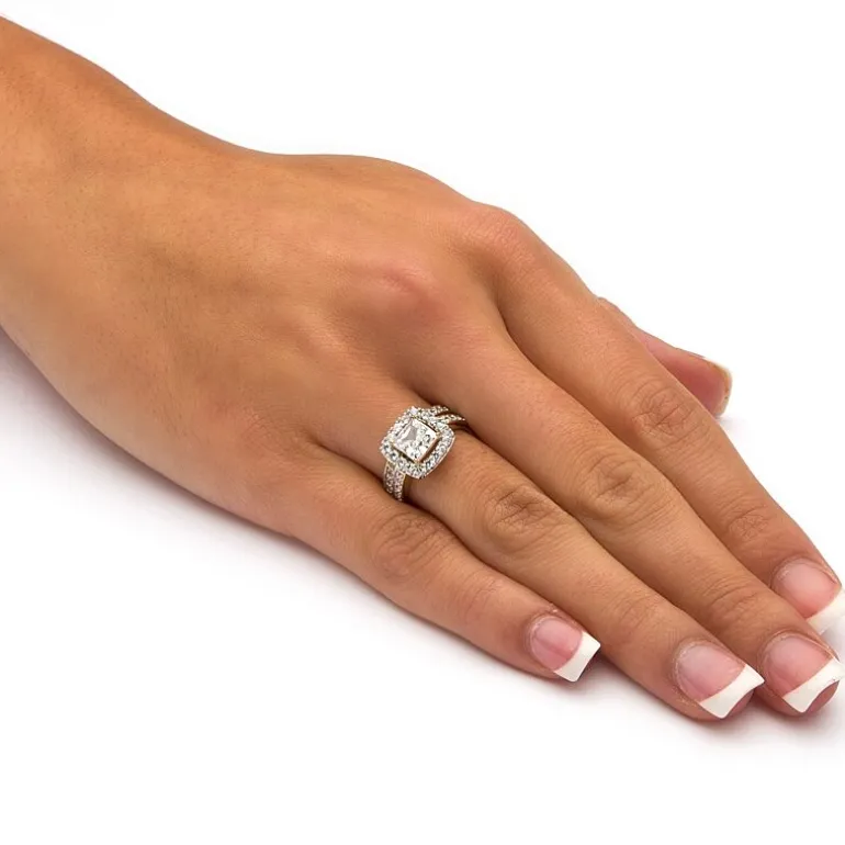 DiamonArt® Womens 1 7/8 CT. T.W. White Cubic Zirconia 18K Gold Over Silver Square Bridal Set