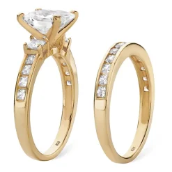 DiamonArt® Womens 4 1/4 CT. T.W. White Cubic Zirconia 14K Gold Over Silver Square Bridal Set