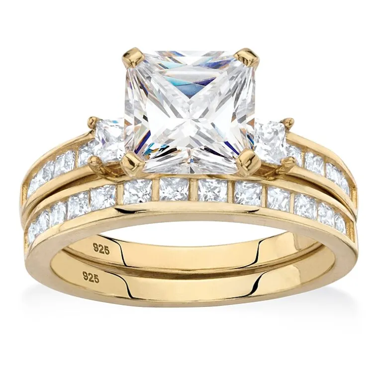 DiamonArt® Womens 4 1/4 CT. T.W. White Cubic Zirconia 14K Gold Over Silver Square Bridal Set