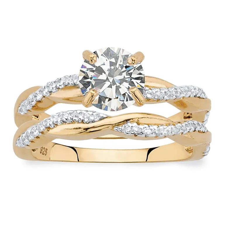 DiamonArt® Womens 1 3/4 CT. T.W. White Cubic Zirconia 18K Gold Over Silver Round Bridal Set