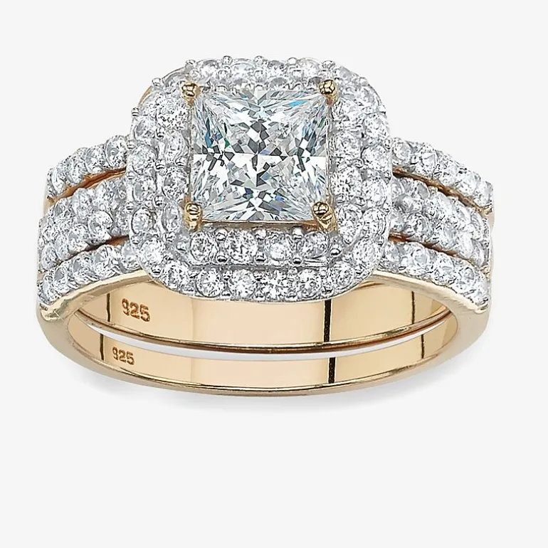 DiamonArt® Womens 2 1/3 CT. T.W. White Cubic Zirconia 14K Gold Over Silver Square Bridal Set