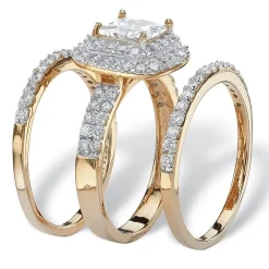 DiamonArt® Womens 2 1/3 CT. T.W. White Cubic Zirconia 14K Gold Over Silver Square Bridal Set