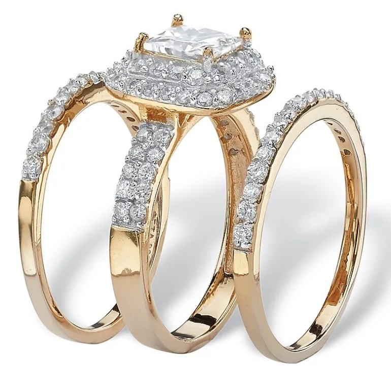 DiamonArt® Womens 2 1/3 CT. T.W. White Cubic Zirconia 14K Gold Over Silver Square Bridal Set