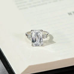 DiamonArt® Womens White Cubic Zirconia Sterling Silver Rectangular Engagement Ring