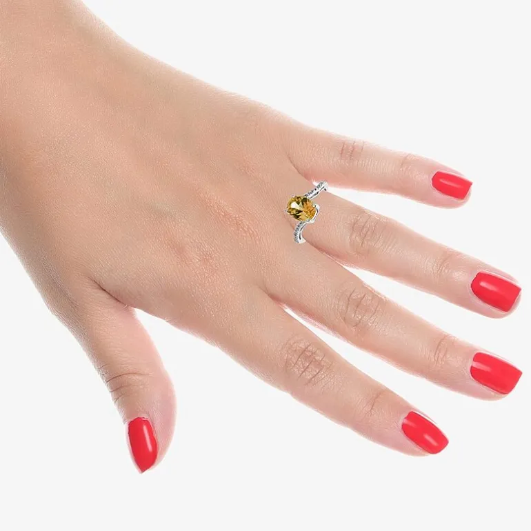 Diamond Accent and Gemstone Sterling Silver Oval Side Stone Cocktail Ring