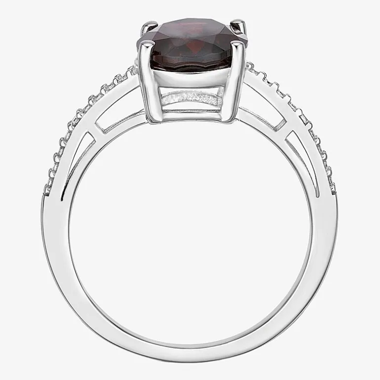 Diamond Accent and Gemstone Sterling Silver Oval Side Stone Cocktail Ring