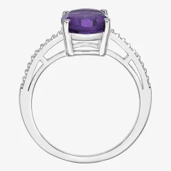 Diamond Accent and Gemstone Sterling Silver Oval Side Stone Cocktail Ring
