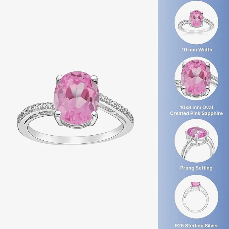 Diamond Accent and Gemstone Sterling Silver Oval Side Stone Cocktail Ring